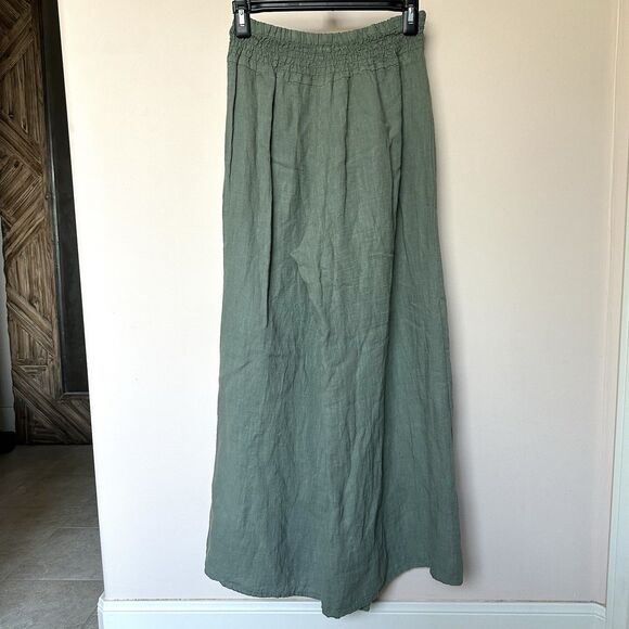 Venti 6 100% Linen Pants Women’s Med Wide Leg Pull-on Green Flowy - Picture 4 of 6